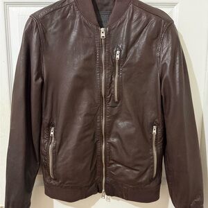 All Saints Dark Brown Leather Bomber Jacket